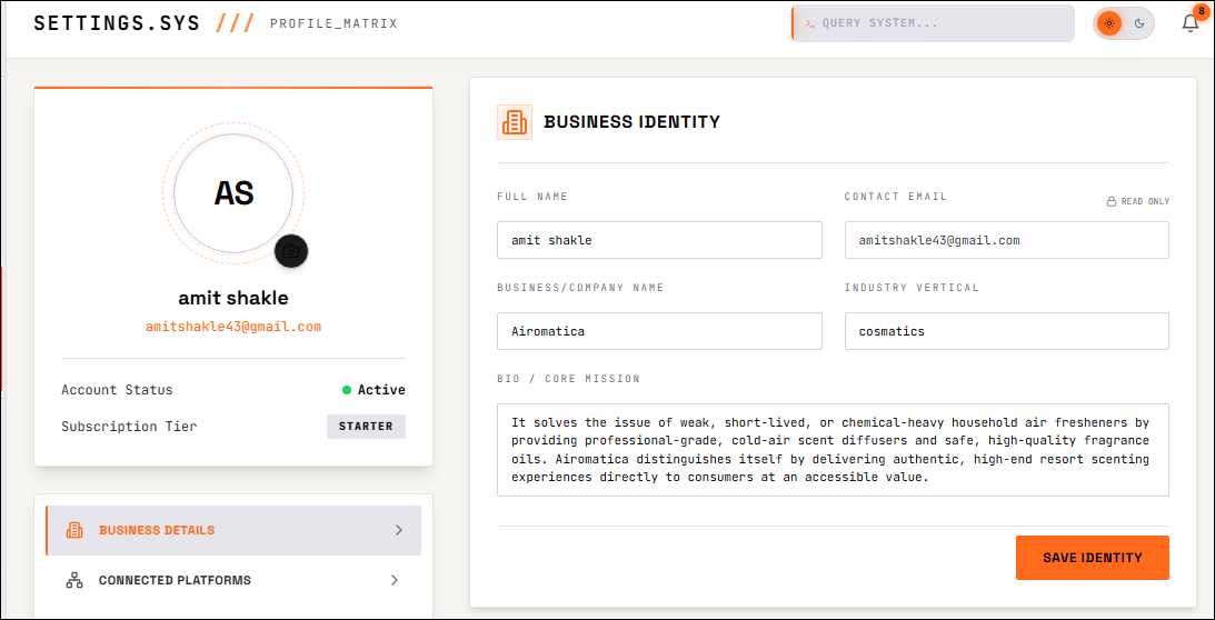 Profile Settings preview